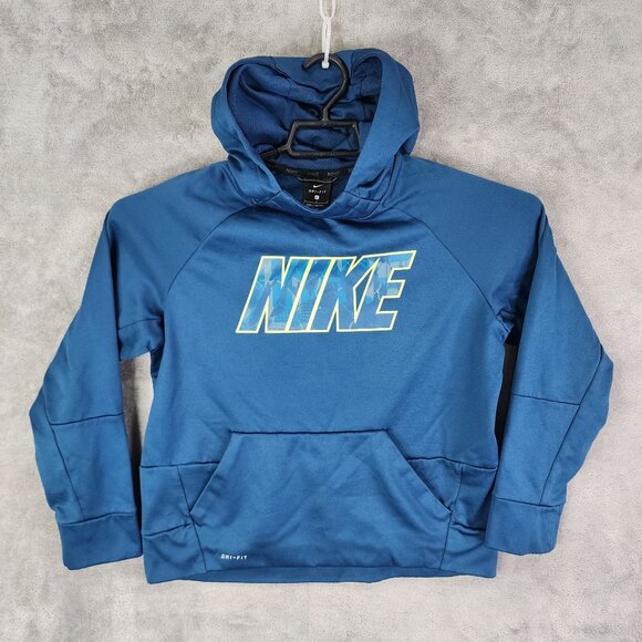 Boys Nike Dri-Fit Blue Pullover Hoodie Sweatshirt Long Sleeve 100% Polyester L - Picture 2 of 9